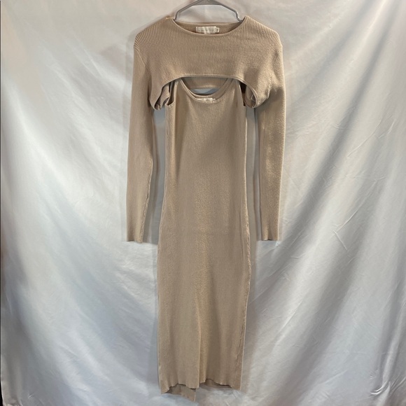 Beige Botany Dresses & Skirts - Chic Long Sleeve Beige Knit Dress